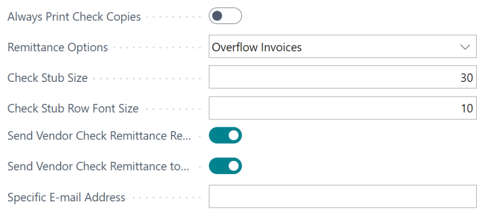 Manage your check remittance options from the bank account. Screenshot of the remittance options in the bank account card.