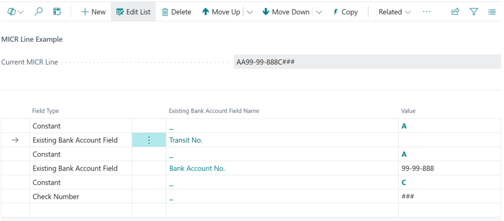 Screenshot showing the various options in the MICR Lines page.