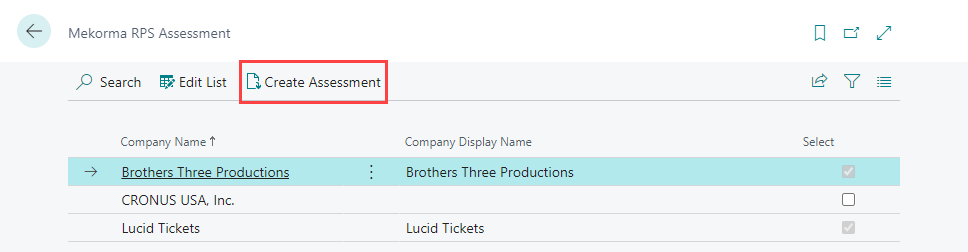 A screenshot of the Mekorma RPS Assessment ready to create an assessment.
