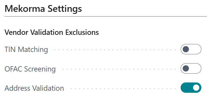 Screenshot of the Vendor Validation Exclusions in the vendor card.