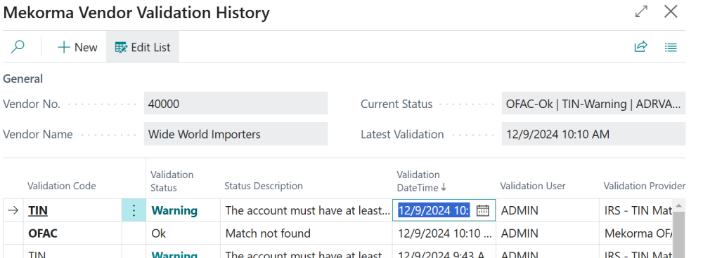 Screenshot showing a validation result with an excluded provider (notice there is no address validation result in this image).