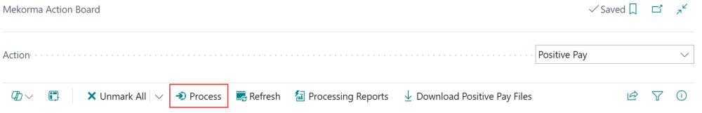 Screenshot of the process but that will generate the Positive Pay file.