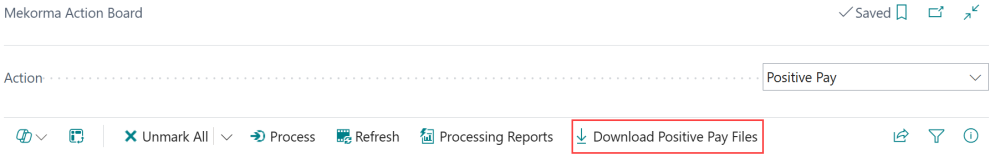 Screenshot of the Download Positive Pay Files button.