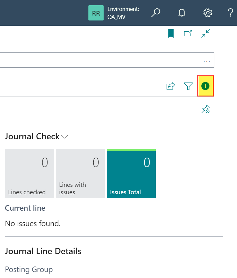 Screenshot of the Journal Check FactBox.