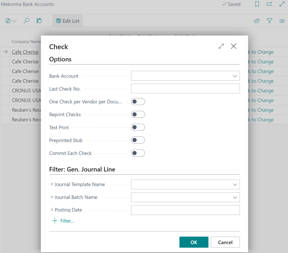 Print Check Options allows you to further customize the check print options Screenshot of the Print Check Options.