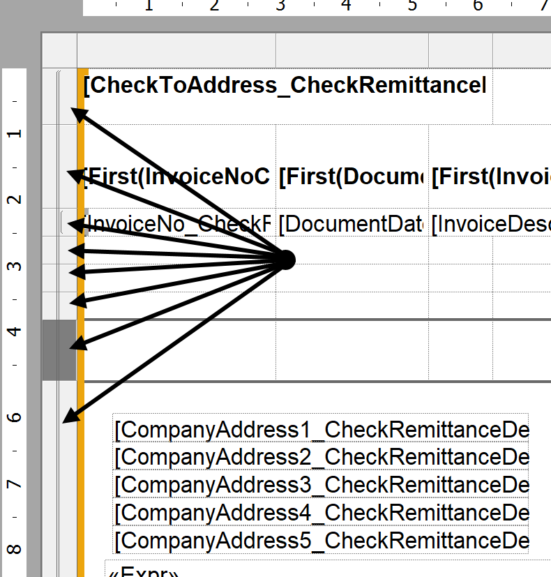 Screenshot pointing out the 8 distinct regions of the Mekorma Super Check report layout.