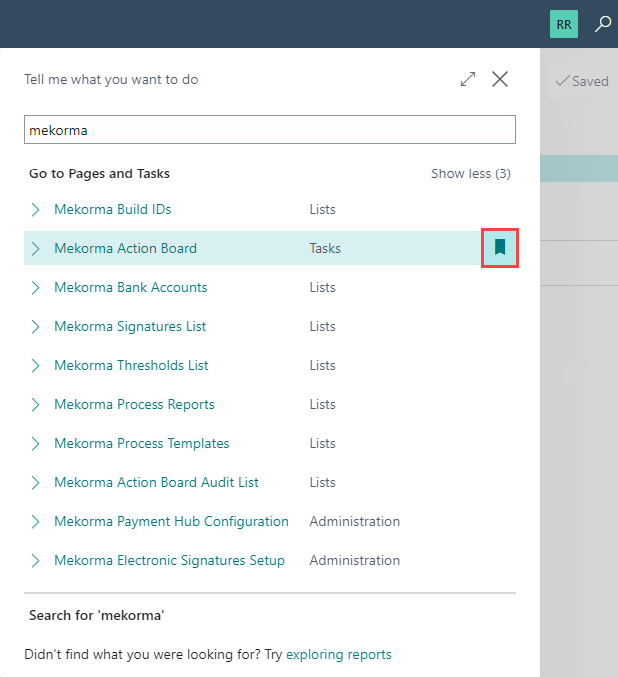 Screenshot of navigating to Mekorma with the search feature.