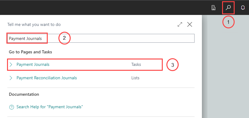 Search for Payment Journals Search for Payment Journals