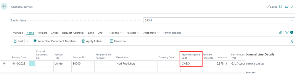 Set payment method code to check Set payment method code to check