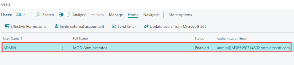 Screenshot of selecting a user to edit permission sets for.