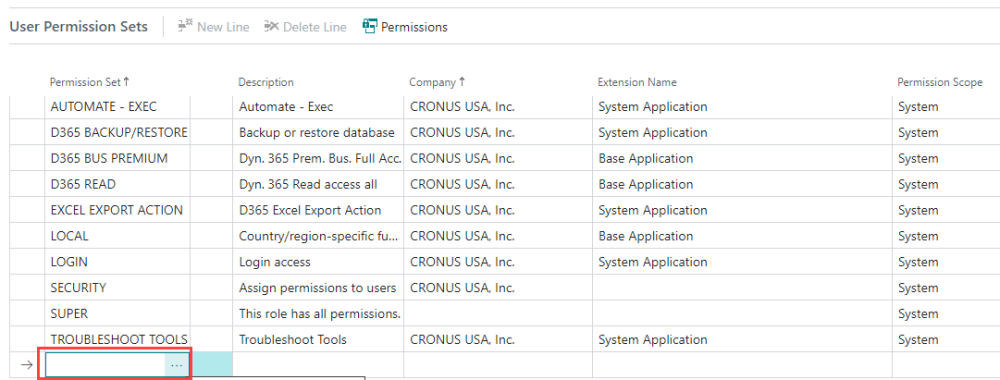Screenshot showing how to add a new permission set.