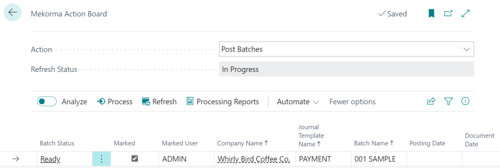 Screenshot of the Action Board Post Batches main screen.