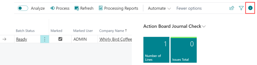 Screenshot of the Post Batches Journal Check pane.