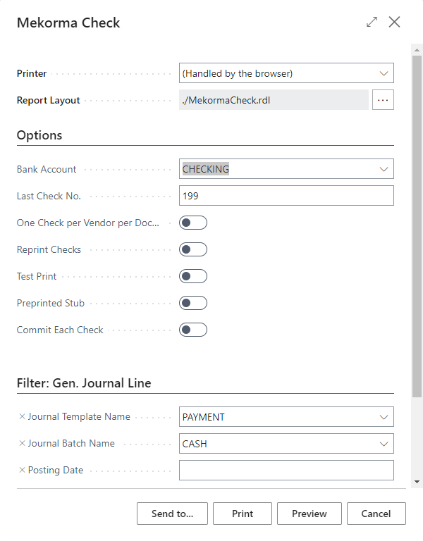 Select check print options Select check print options