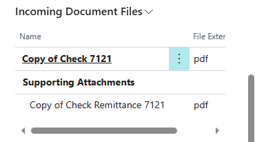 Screenshot of the Incoming Document Files, which is where copies of checks and remittances are stored.