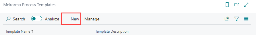Screenshot highlighting the New button for creating a new Process Template.