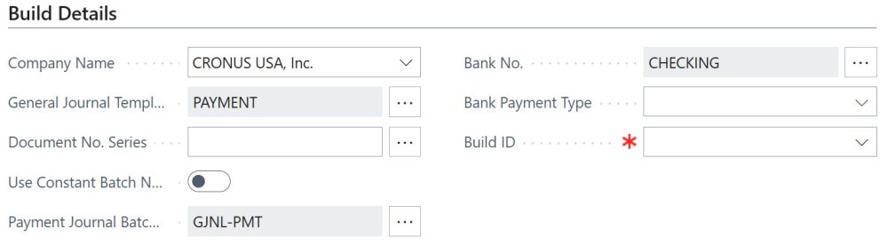 Screenshot of the Process Template parameters.