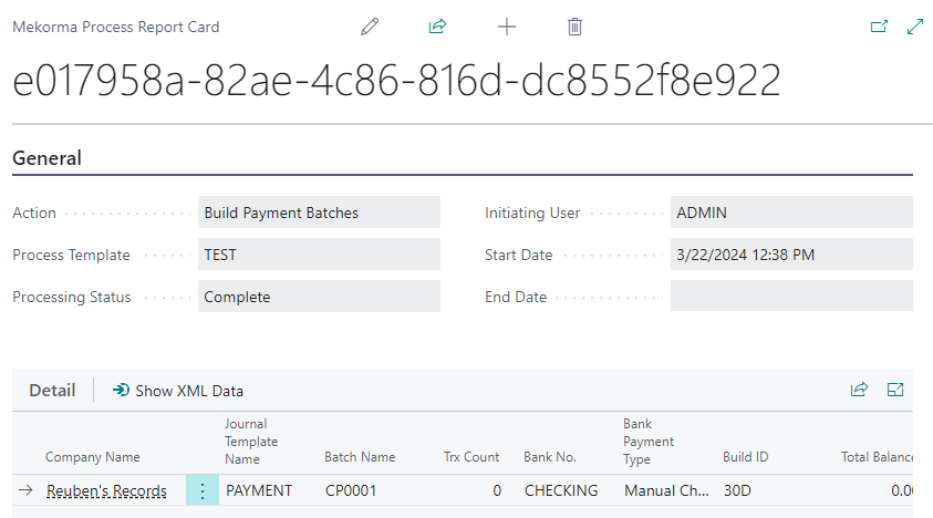 Screenshot of an example of the Process Report.