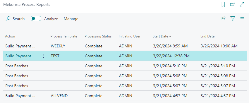 Screenshot showing the Mekorma Process Reports page.