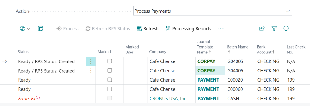 Screenshot of batches ready to process in Action Board.