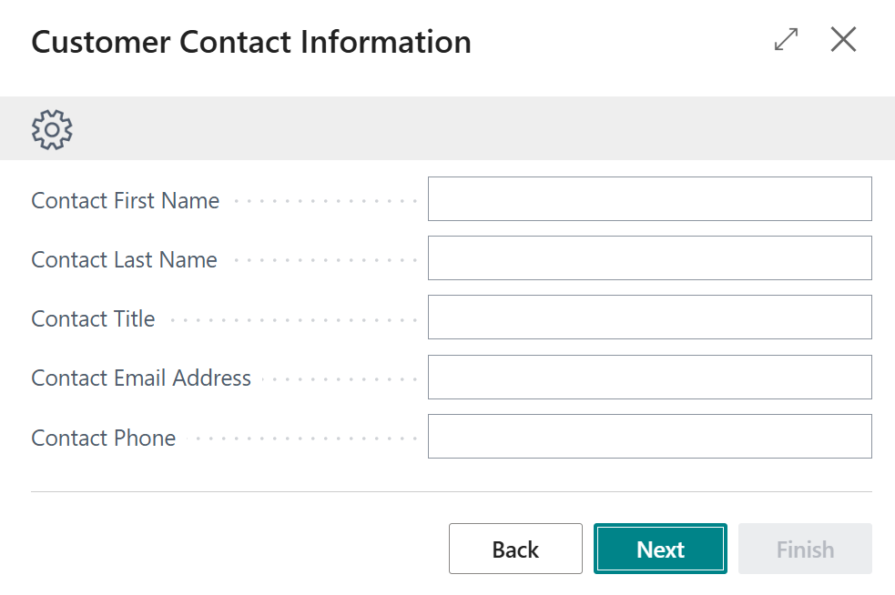 Enter the information of the designated customer contact. Screenshot of the Customer Contact Information fields.