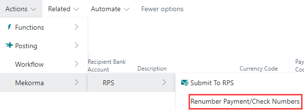 Screenshot of the Renumber Payment/Check Numbers button.