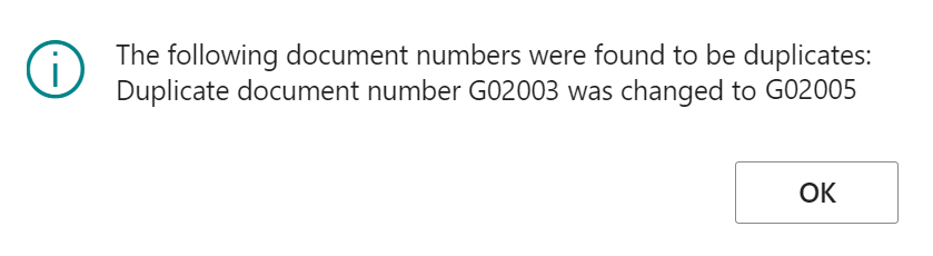 Screenshot of the duplicate renumbering message.