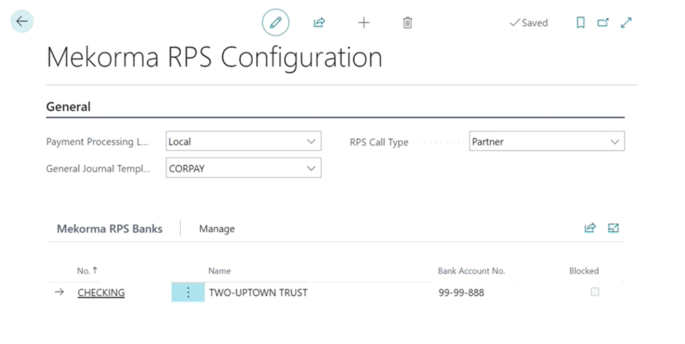 Mekorma RPS Configuration screen Screenshot of the Mekorma RPS Configuration screen