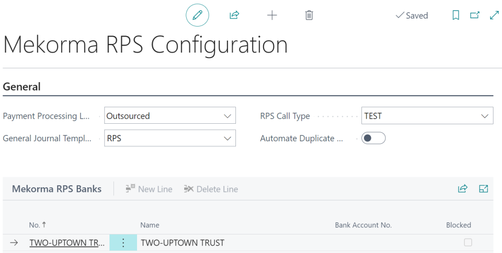 Screenshot of the Mekorma RPS Configuration screen after it has been configured.