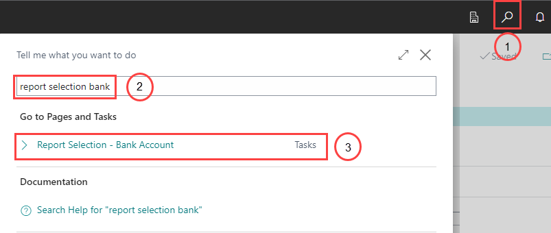 Search for Bank Account Report Selection page Search for Bank Account Report Selection page