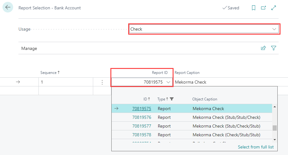Select the check report ID Select the check report ID