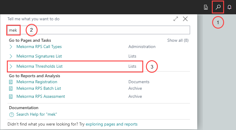 Navigate to Mekorma Thresholds List