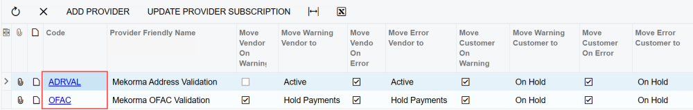 Click the provider name to open the country selection window. Click the provider name to open the country selection window.