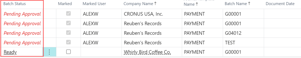 Screenshot of the batch status now pending approval.