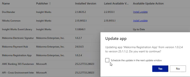 Screenshot showing the schedule a time to update feature.