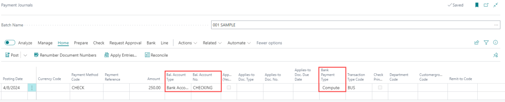 Screenshot showing the payment parameters being established.