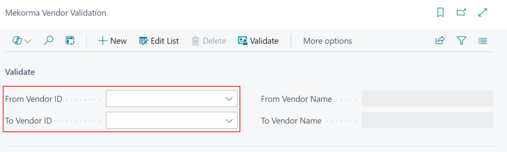Select the vendors to validate. Select the vendors to validate.