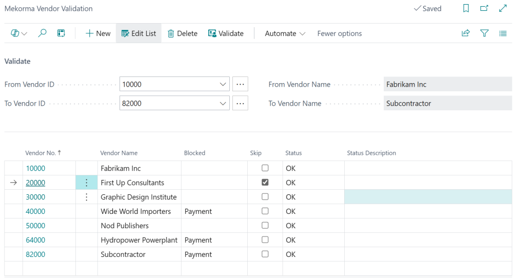Screenshot showing vendors marked to be skipped.