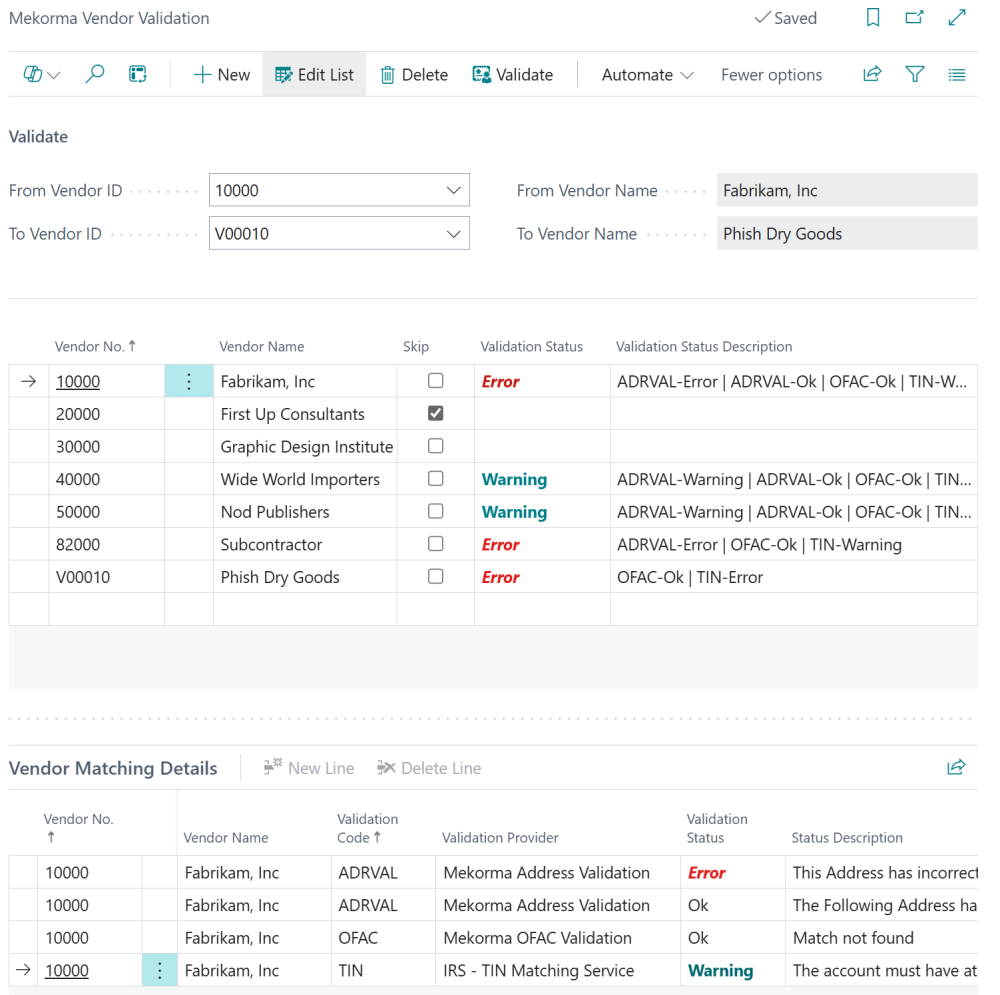 After validating, the results display on the screen. After validating, the results display on the screen.