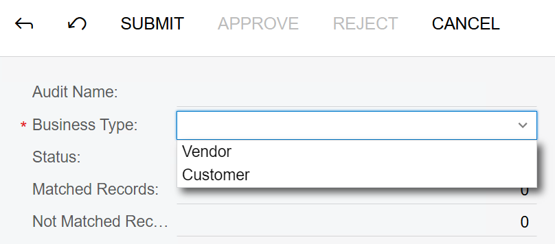 Select the business type for the audit Select the business type for the audit