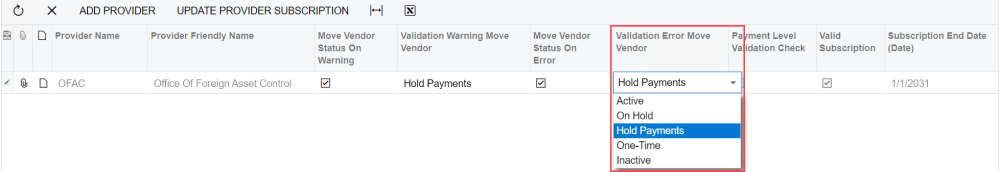 This allows you to select the status to move a vendor to on an error