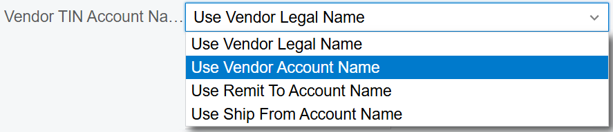Select the vendor TIN account name Select the vendor TIN account name to use for the TIN match.