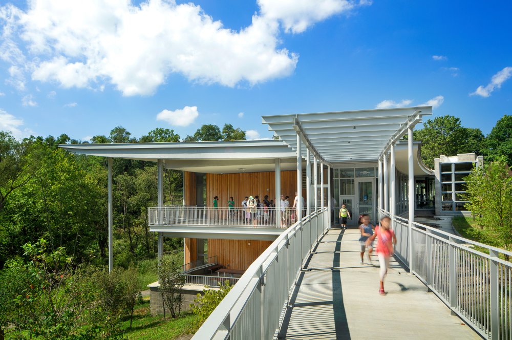 The Frick Environmental Center connects visitors to the natural cycles and beauty of its context—teaching environmental concepts and inspiring environmental stewardship. Image by Denmarsh Photography, courtesy of Frick Environmental Center.