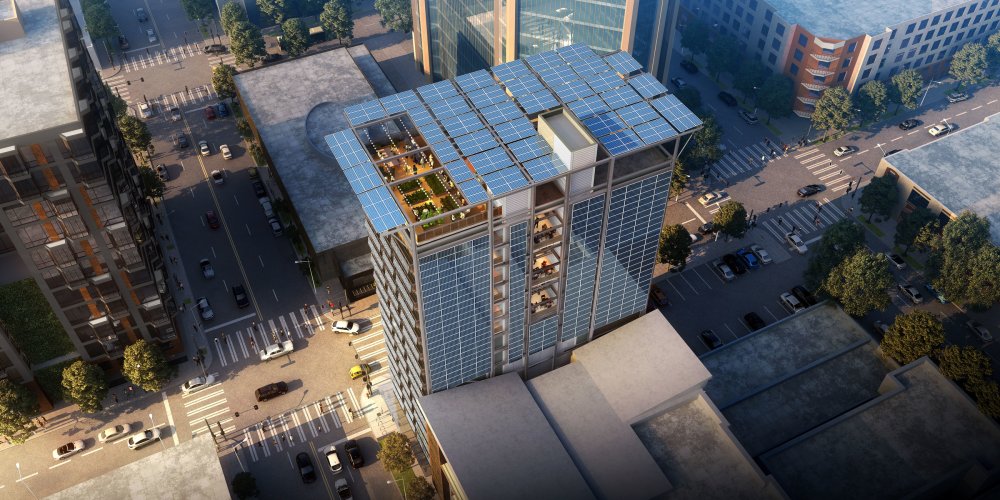 303 Battery will be a new landmark on the Seattle skyline showcasing rapid construction techniques, energy efficiency, and energy production in a dense urban environment. Image courtesy of SLI.