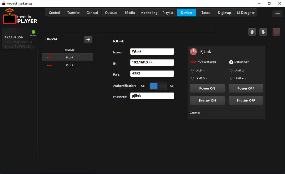 Devices tab - Modulo Player user manual - 1