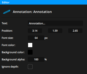 Parameters for Annotations in the Editor panel Parameters for Annotations in the Editor panel