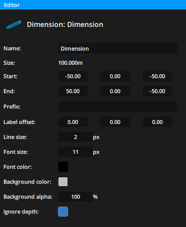 Parameters for Dimensions in the Editor panel Parameters for Dimensions in the Editor panel
