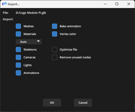 Import options in the 3D scene Import options in the 3D scene