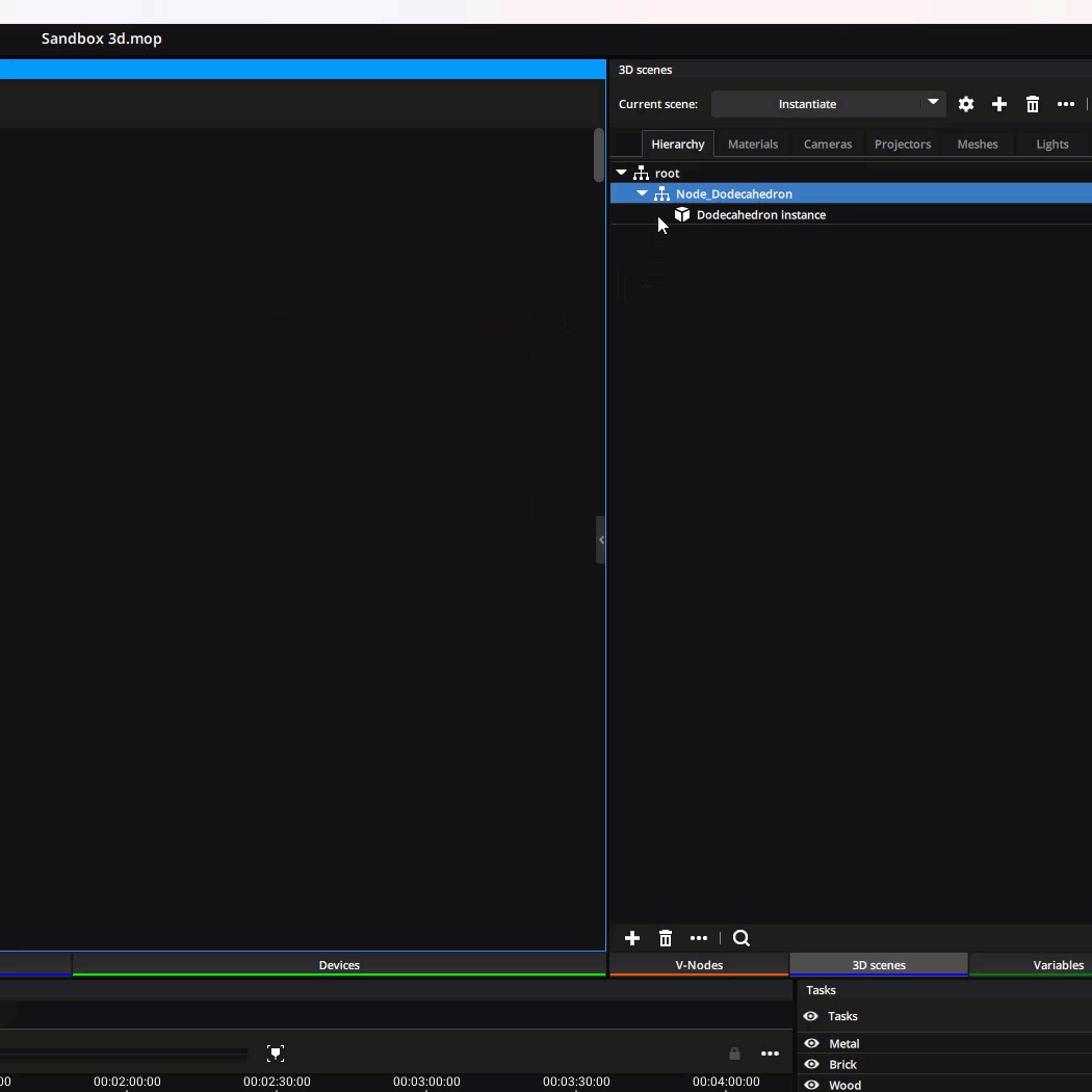 Creating an instantiate graph node using a node from the 3D scenes panel
