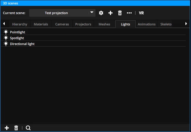 3D Lights tab with all three light types 3D Lights tab with all three light types